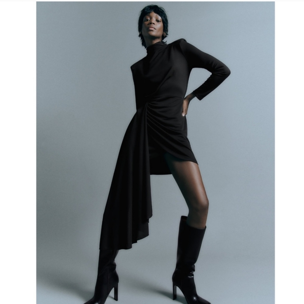 Zara * Gathered Mini Dress Black New - Picture 10 of 15